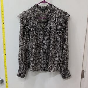 Banana Republic Black, Tan  Ruffle Blouse